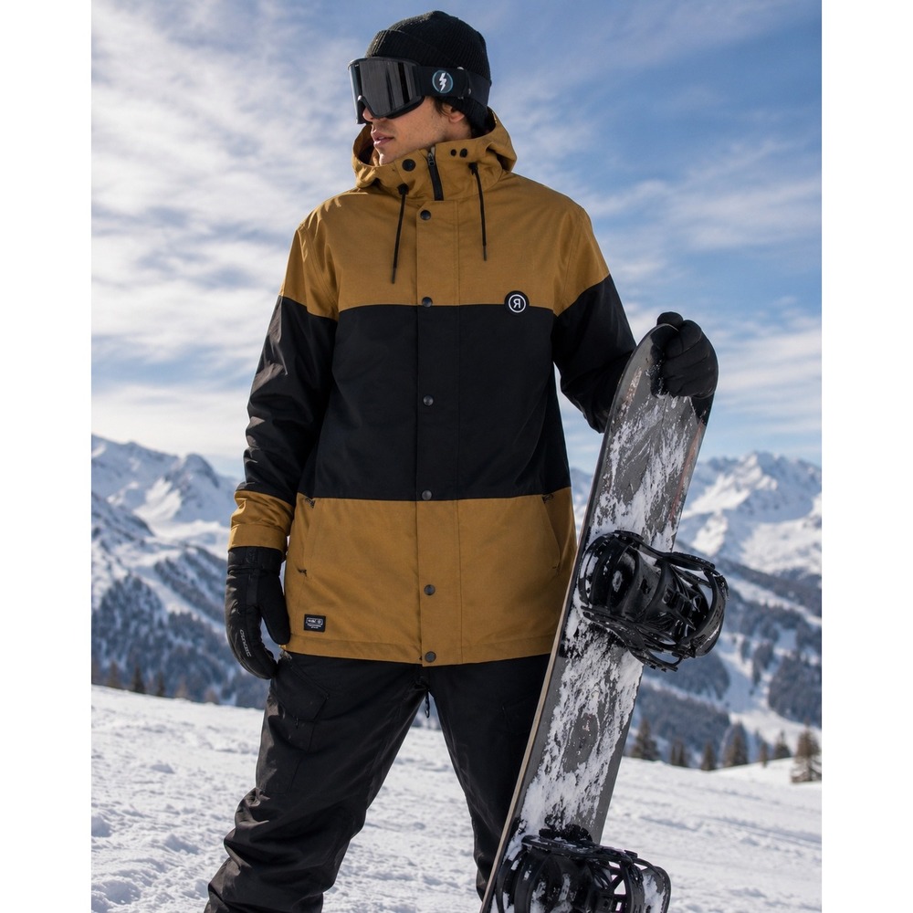 Ride Outerwear Division 10K Snowboard Jacket Mens Medium Tan Black Colorblock